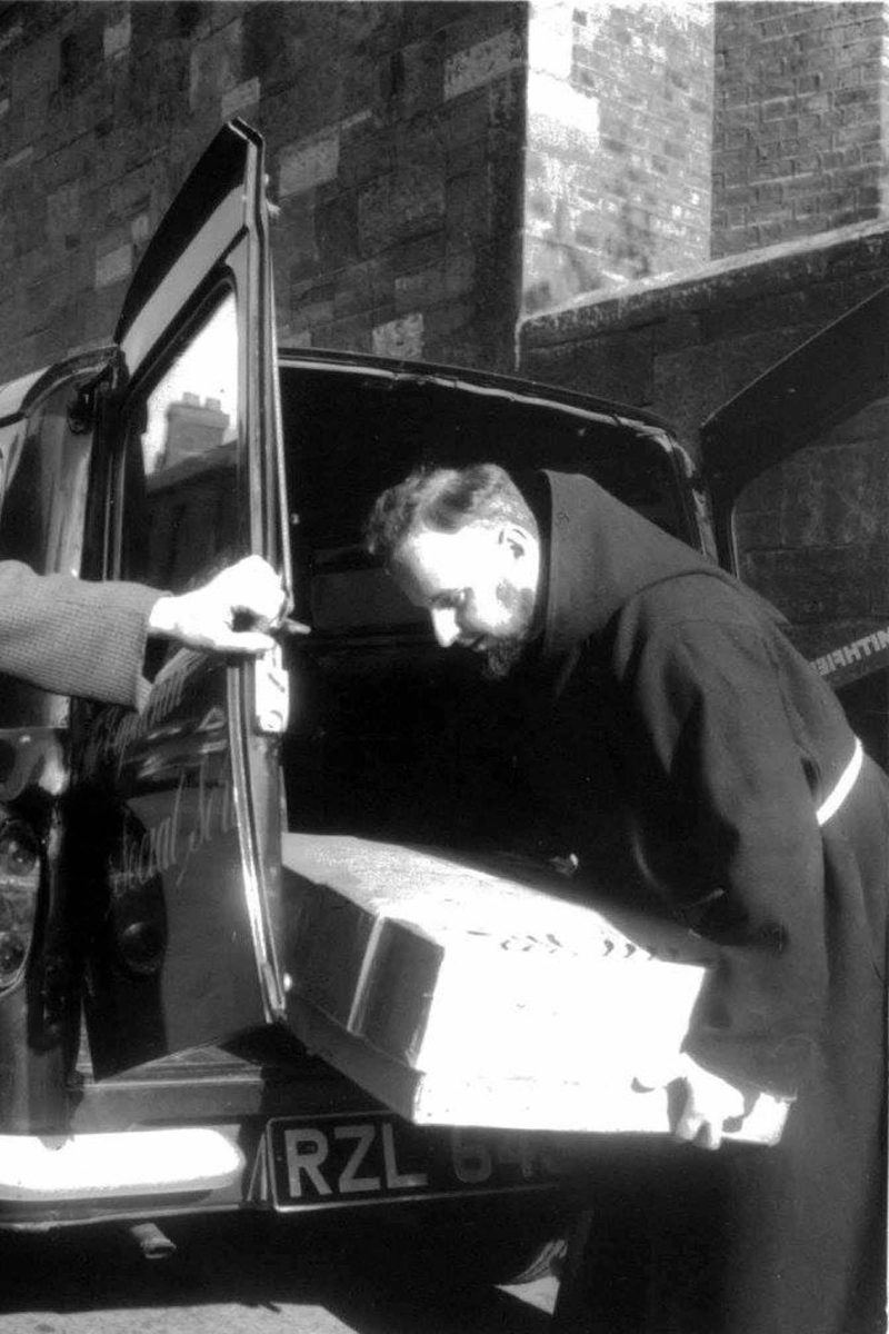 Br. Kevin working with the Capuchin Clothing Guild, late 1960s.